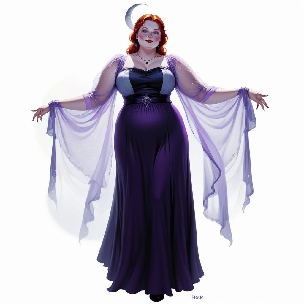 Obese Red-Haired Witch in Chiaroscuro Lighting