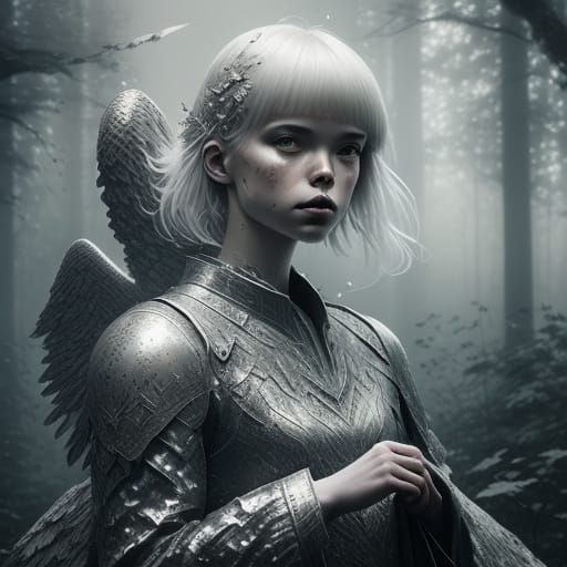 Fallen Angel in Misty Landscape: Futuristic Romanticism