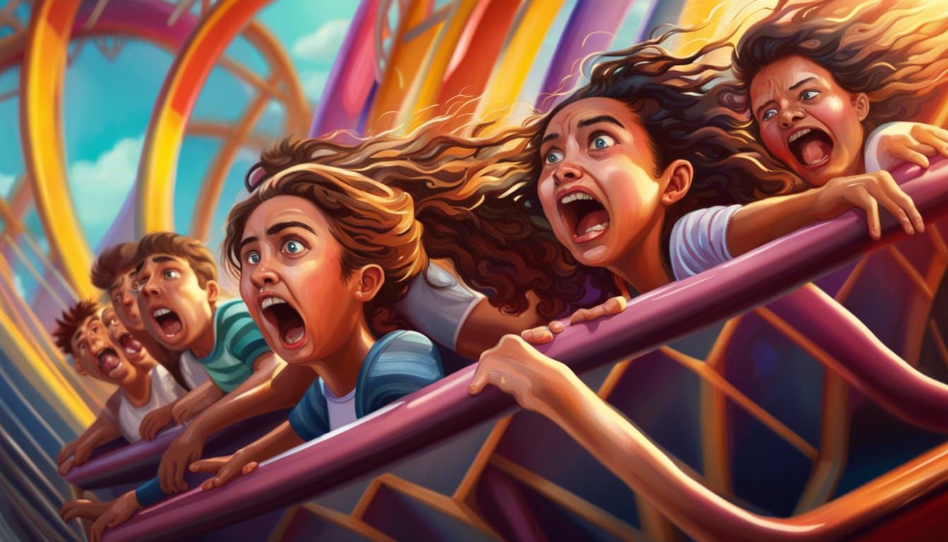 People scared riding a roller coaster