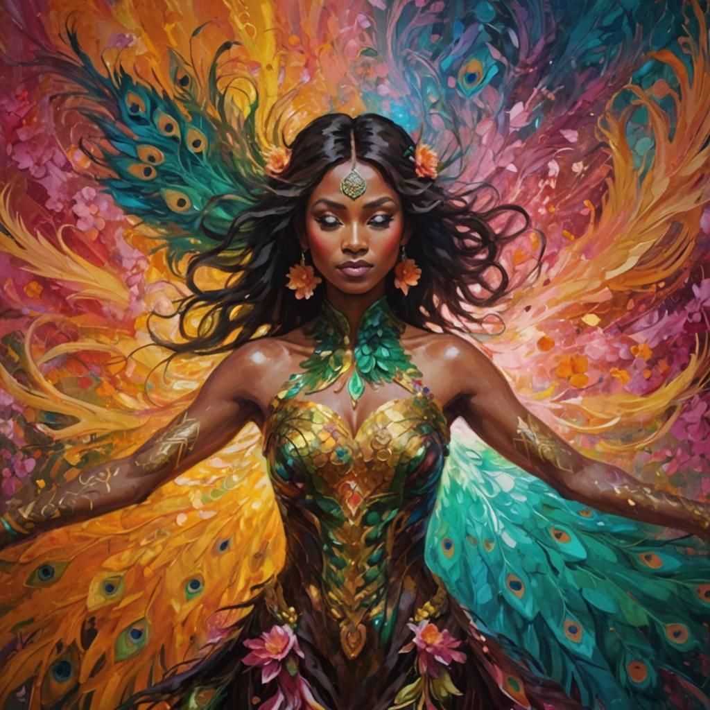 Dragon Peacock Woman in Abstract Expressionism Style