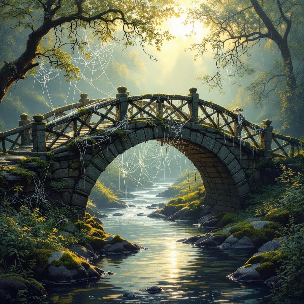 Magical Spiderweb Bridge Over Babbling Brook