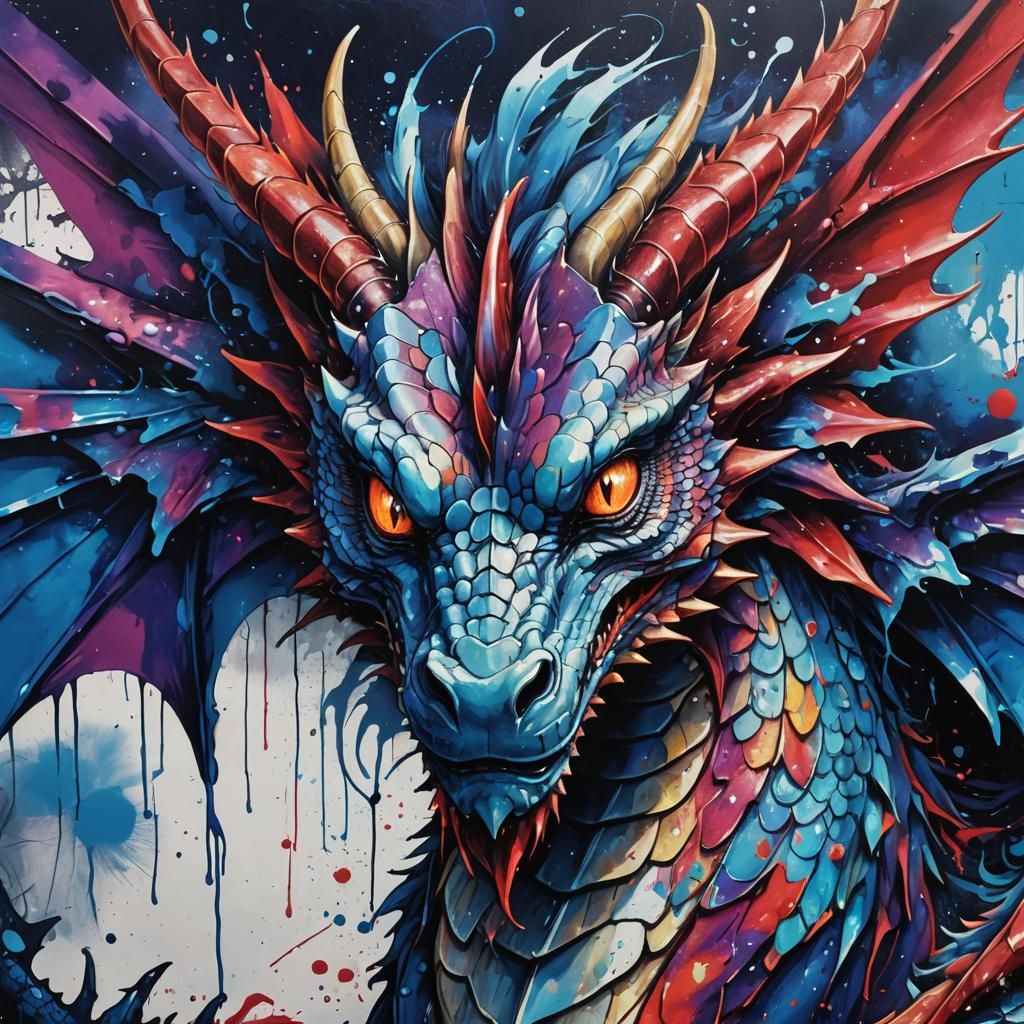 Majestic Dragon Portrait in Vibrant Street Art Style