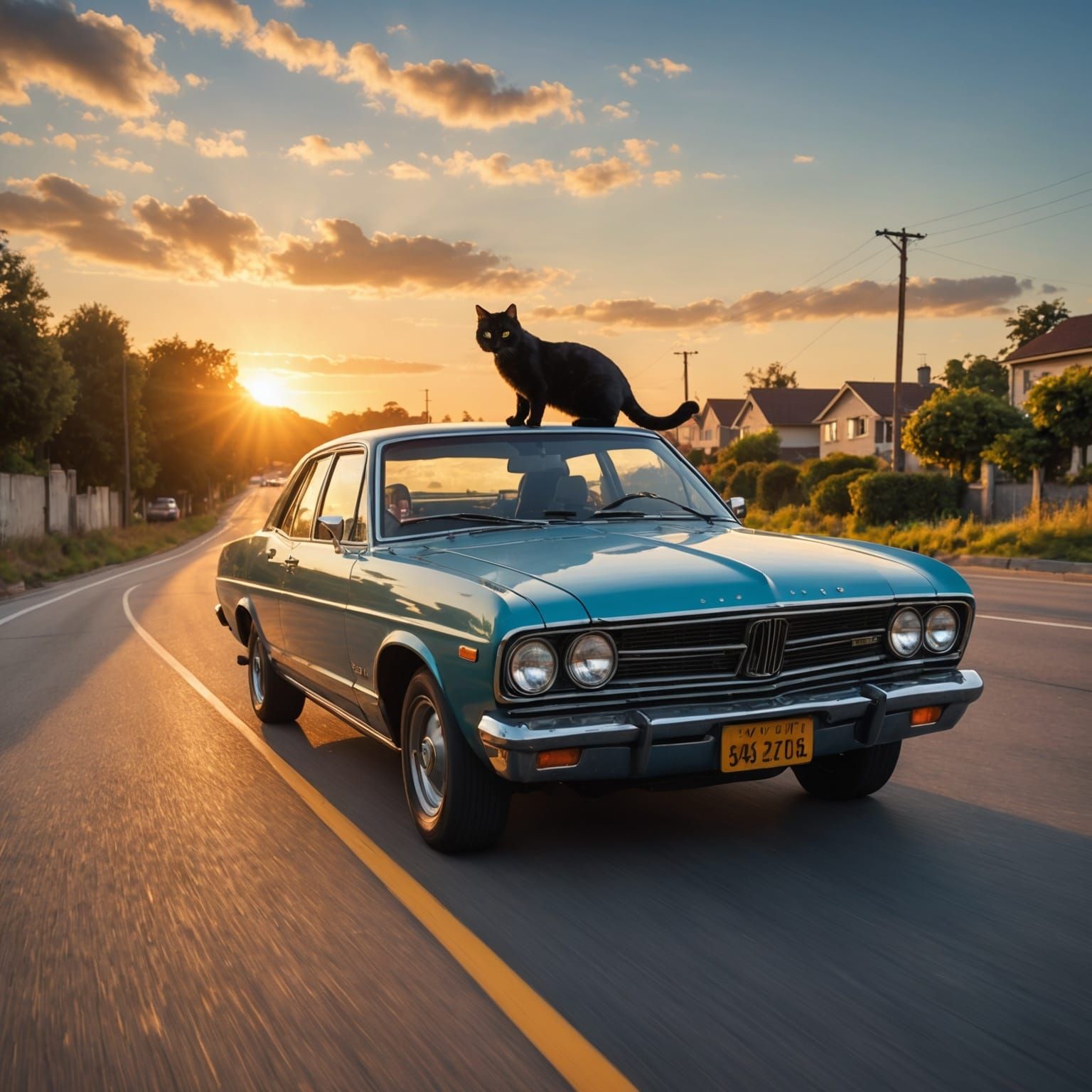 Cursed Cat Car Chase at Sunrise