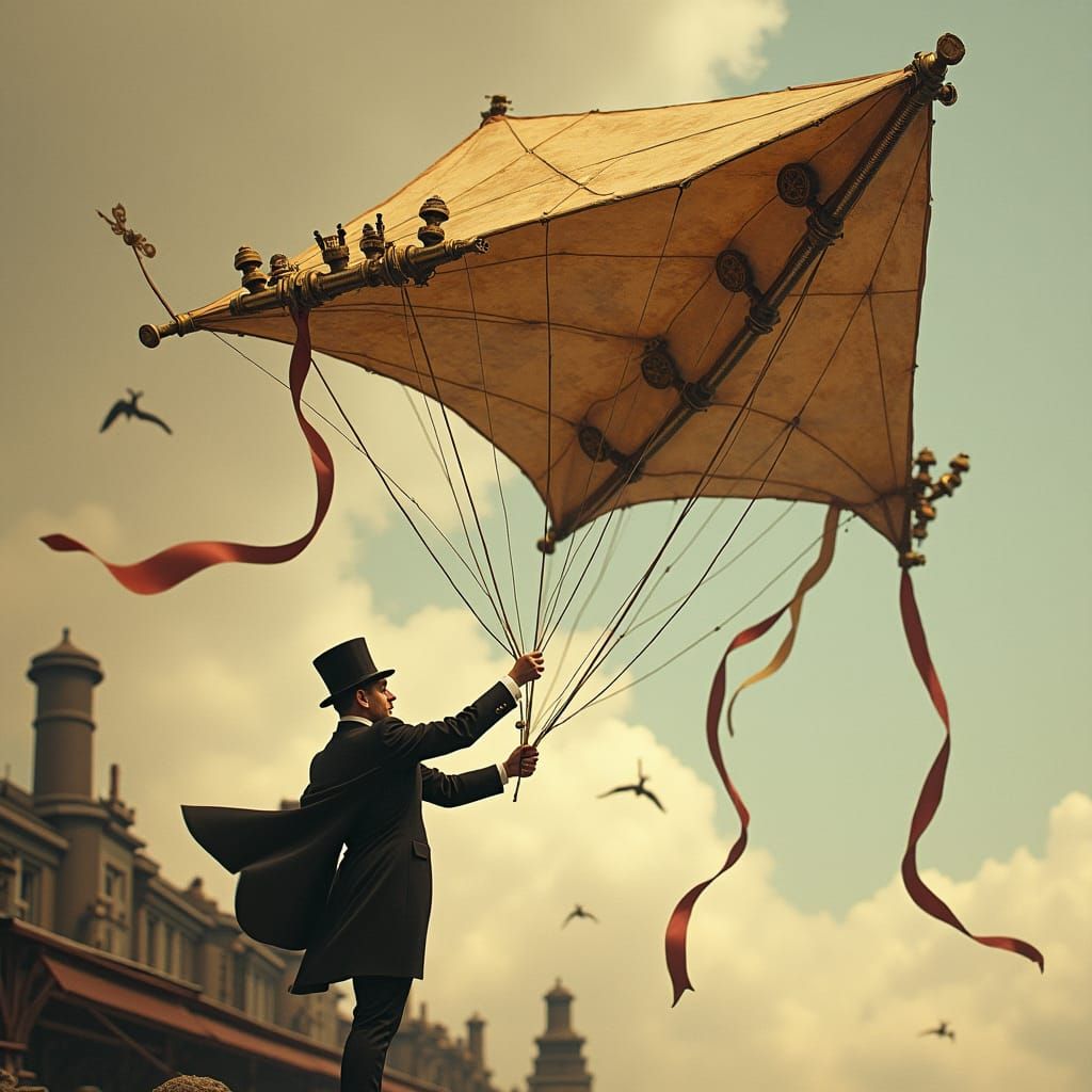 Steampunk Kite Soaring in Industrial Era