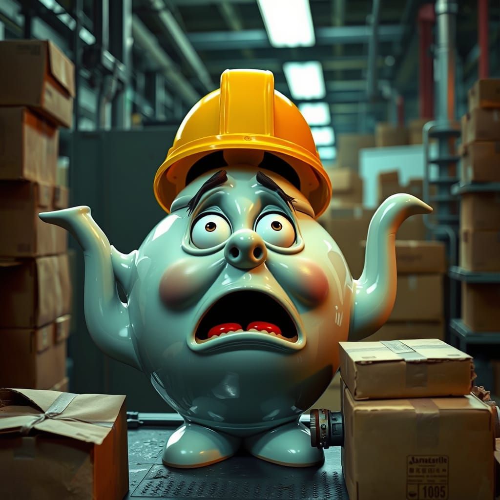 Terrified Teapot and Gremlin in Packaging Factory