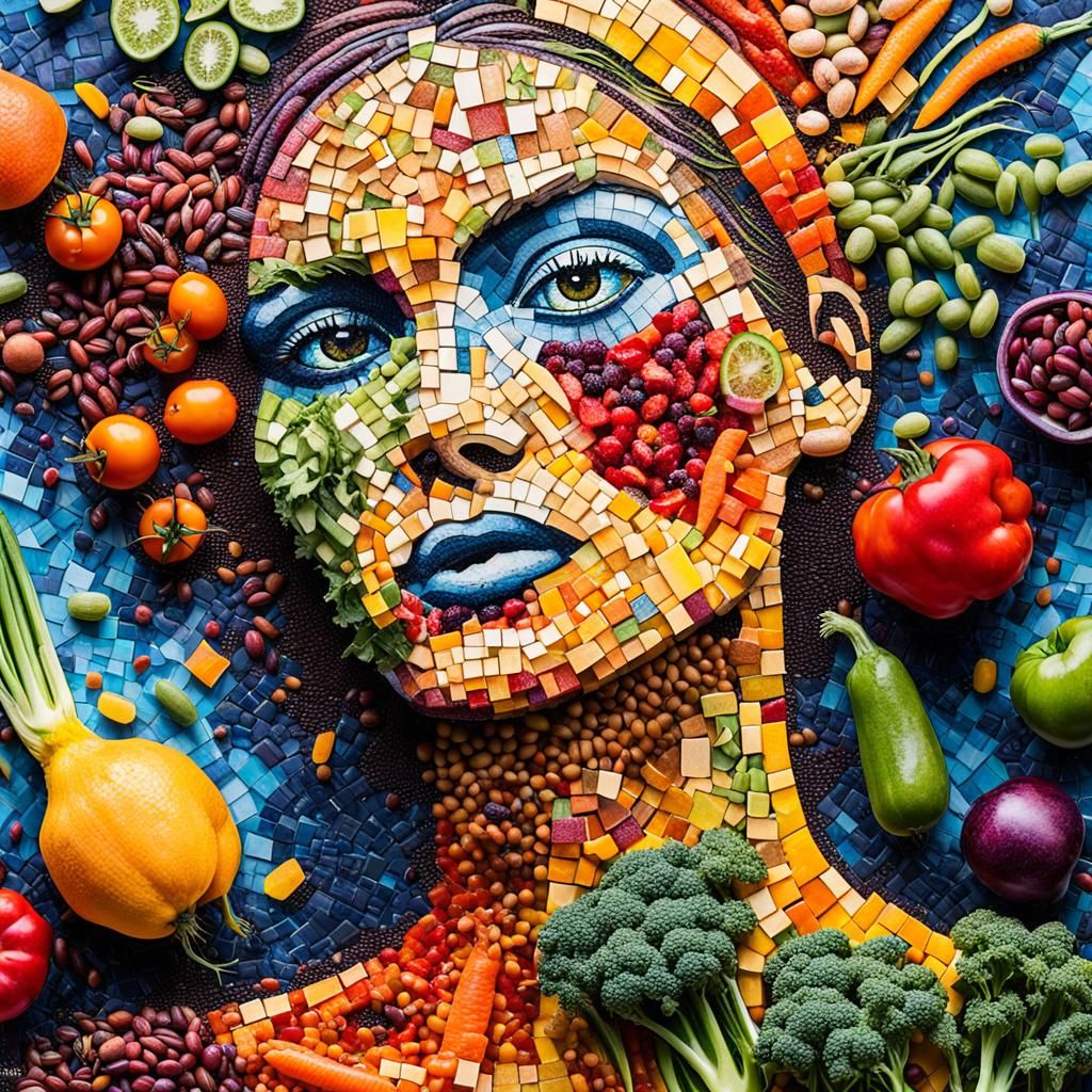 Colorful Vegetables Fill Woman's Silhouette in Street Art