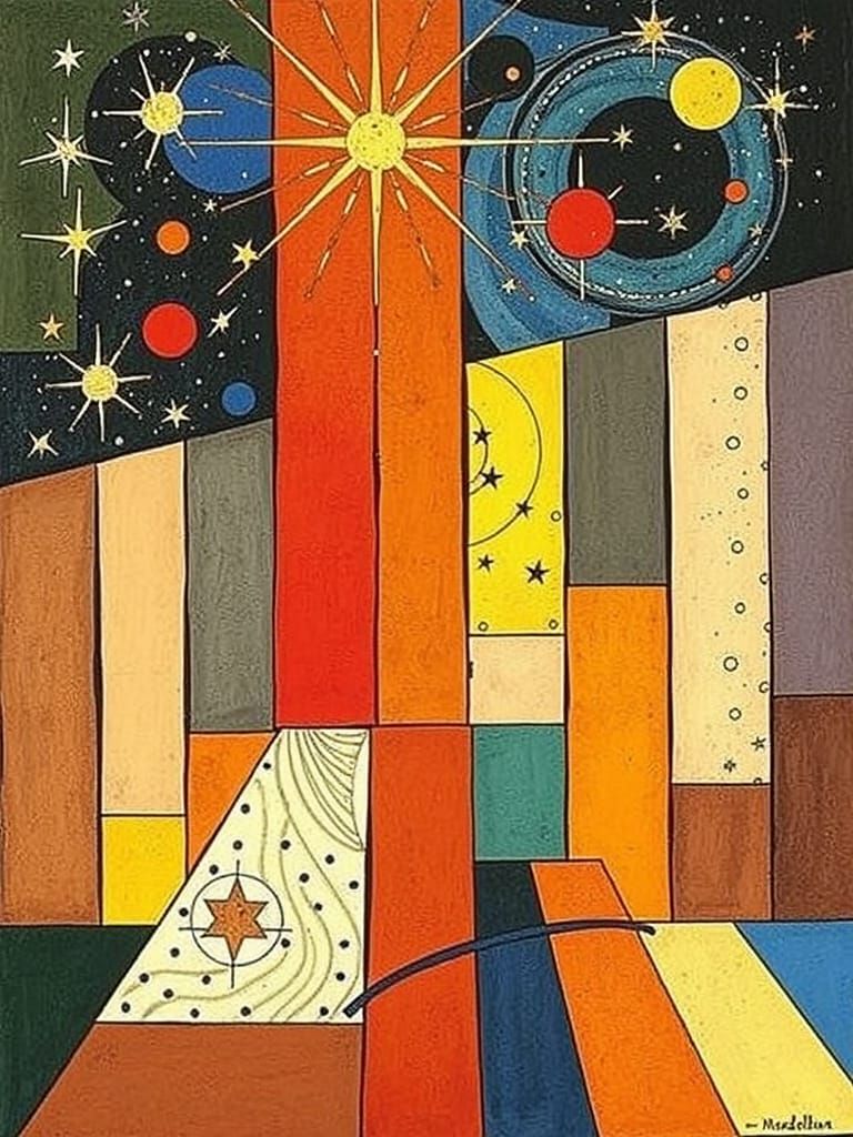 Vibrant Cubist Explosion of Stars and Colors