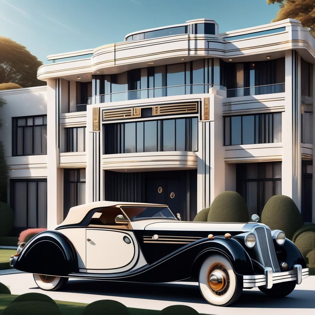 Art Deco House with Vintage Car