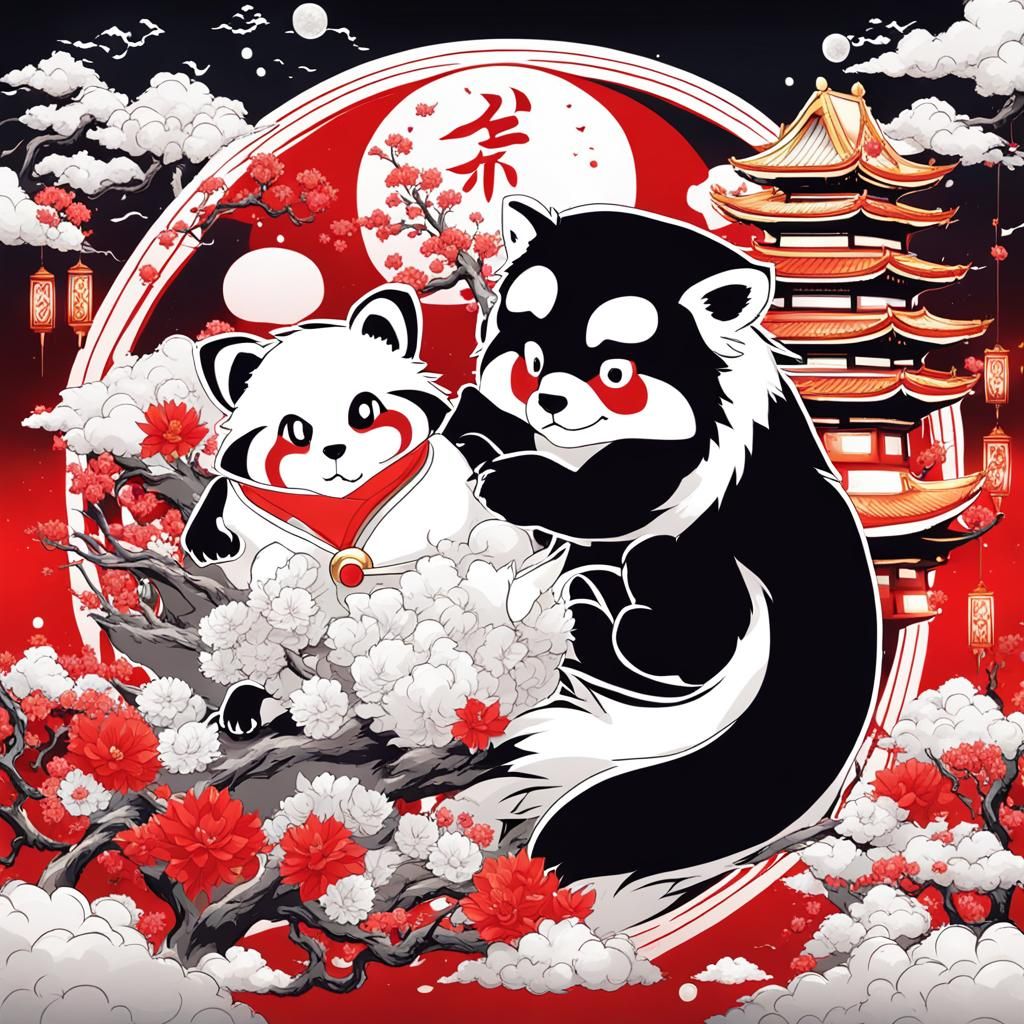 Red Panda Dragon Lunar New Year Icon in Anime Style