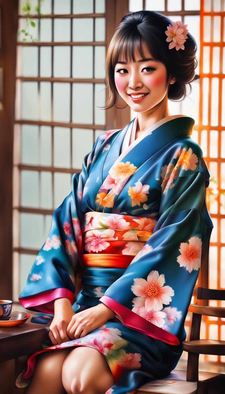 Japanese Lady in Kimono: Photorealistic Vivid Portrait