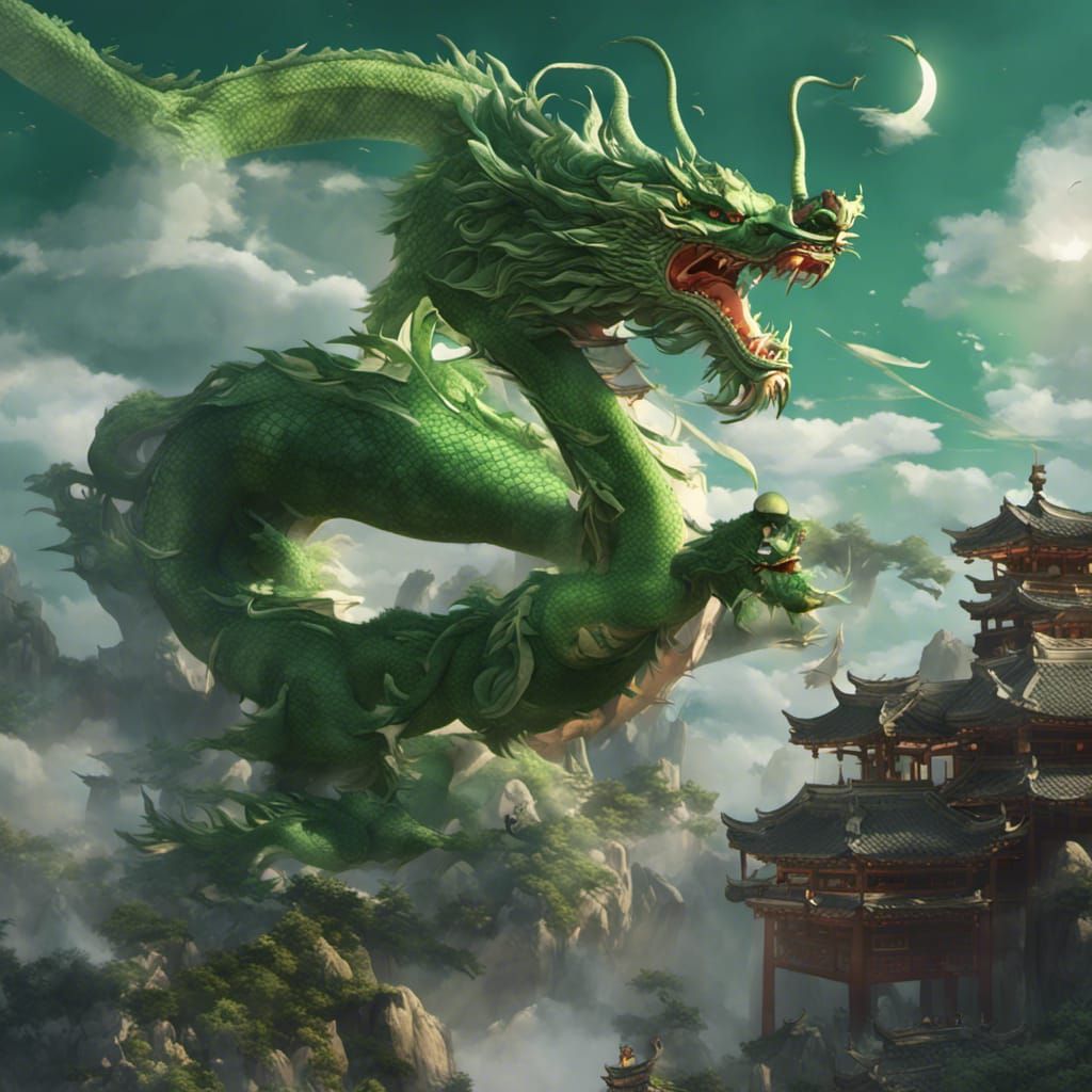 Green Dragon and Swordsman in Xianxia Style
