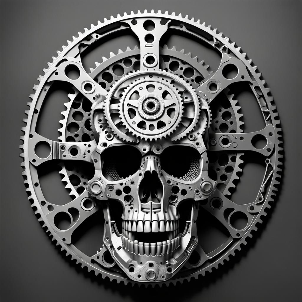 Bicycle Skull 3D Rendering in Halftone