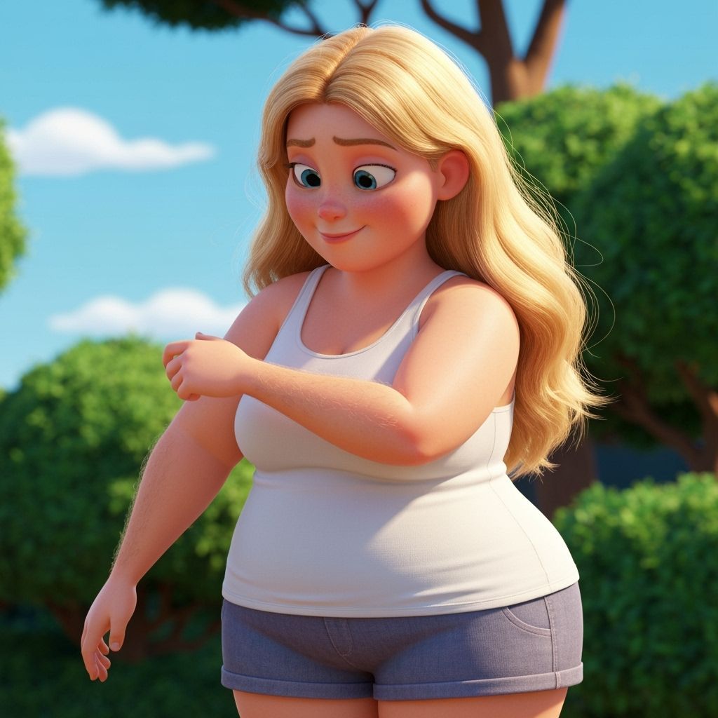 Cheyenne Observing Forearm Hairs in Pixar-Style 3D Art