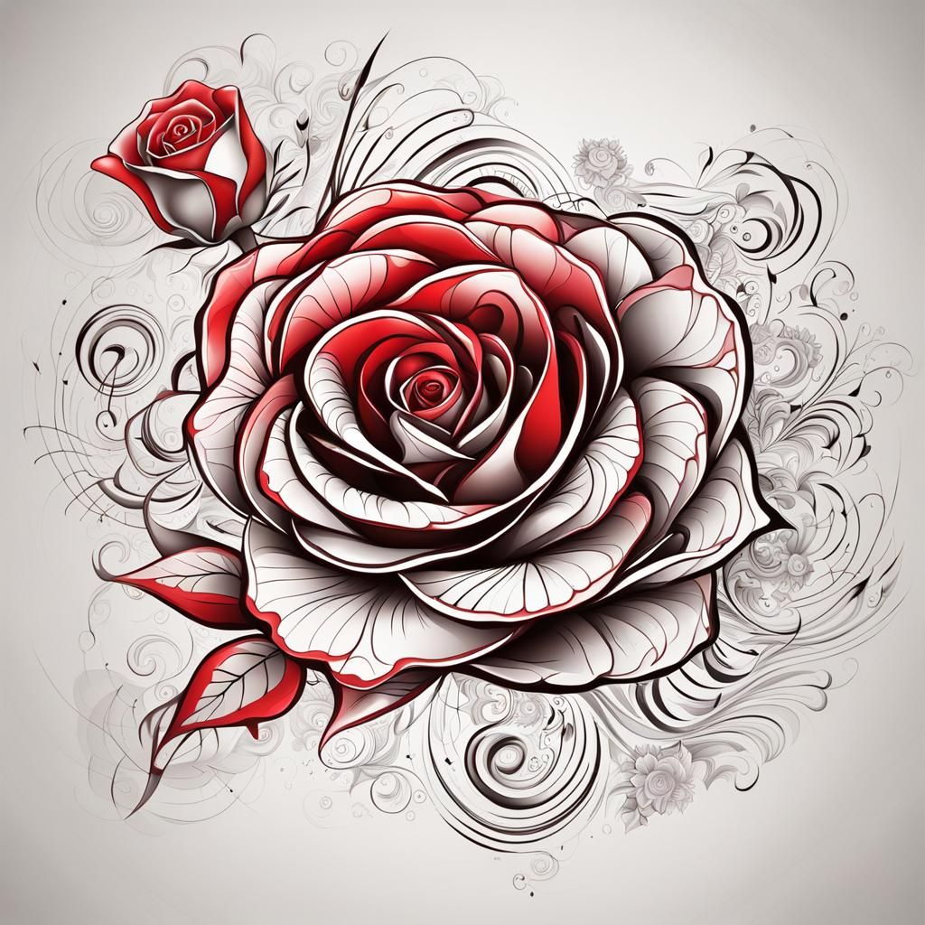 Red Rose Tattoo with Abstract Fractal Design