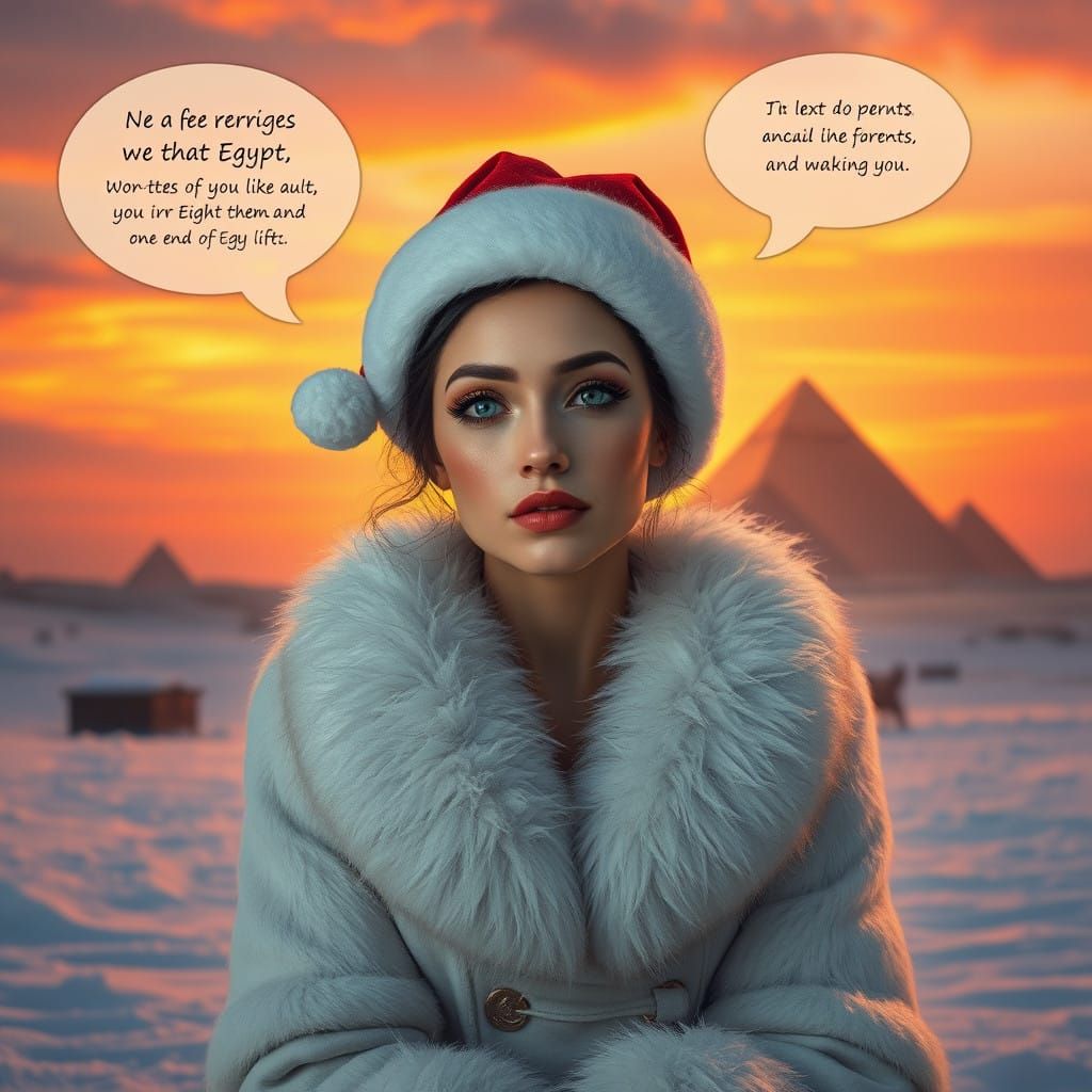 Woman in Snowy Christmas Landscape, Melancholic Beauty with...