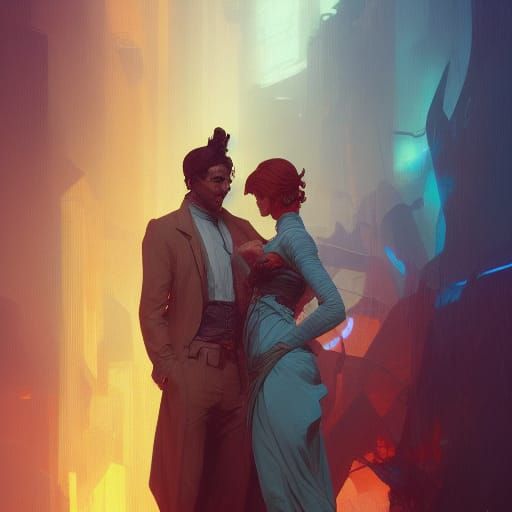 Sensual Couple in Hyperdetailed Art Nouveau Style