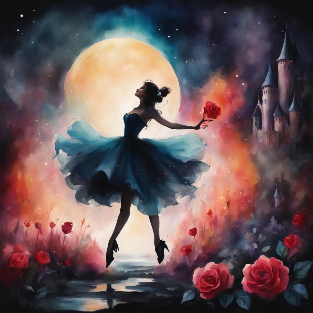 Whimsical Watercolor Enchantment Under Moonlit Bloom