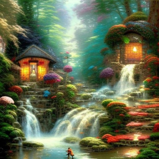 Fantasy Hat with Waterfalls and Forests