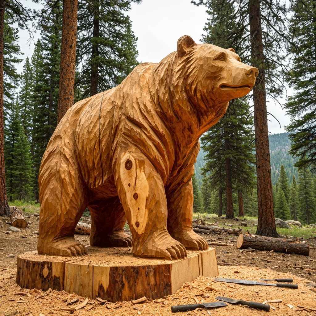 Chainsaw Art: Grizzly Bear Cedar Sculpture