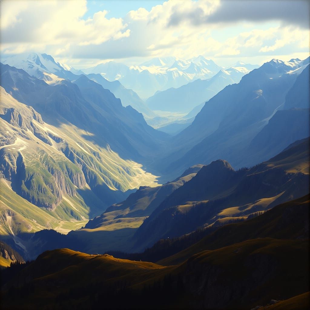 Majestic Alps Panorama in Romantic Painterly Style