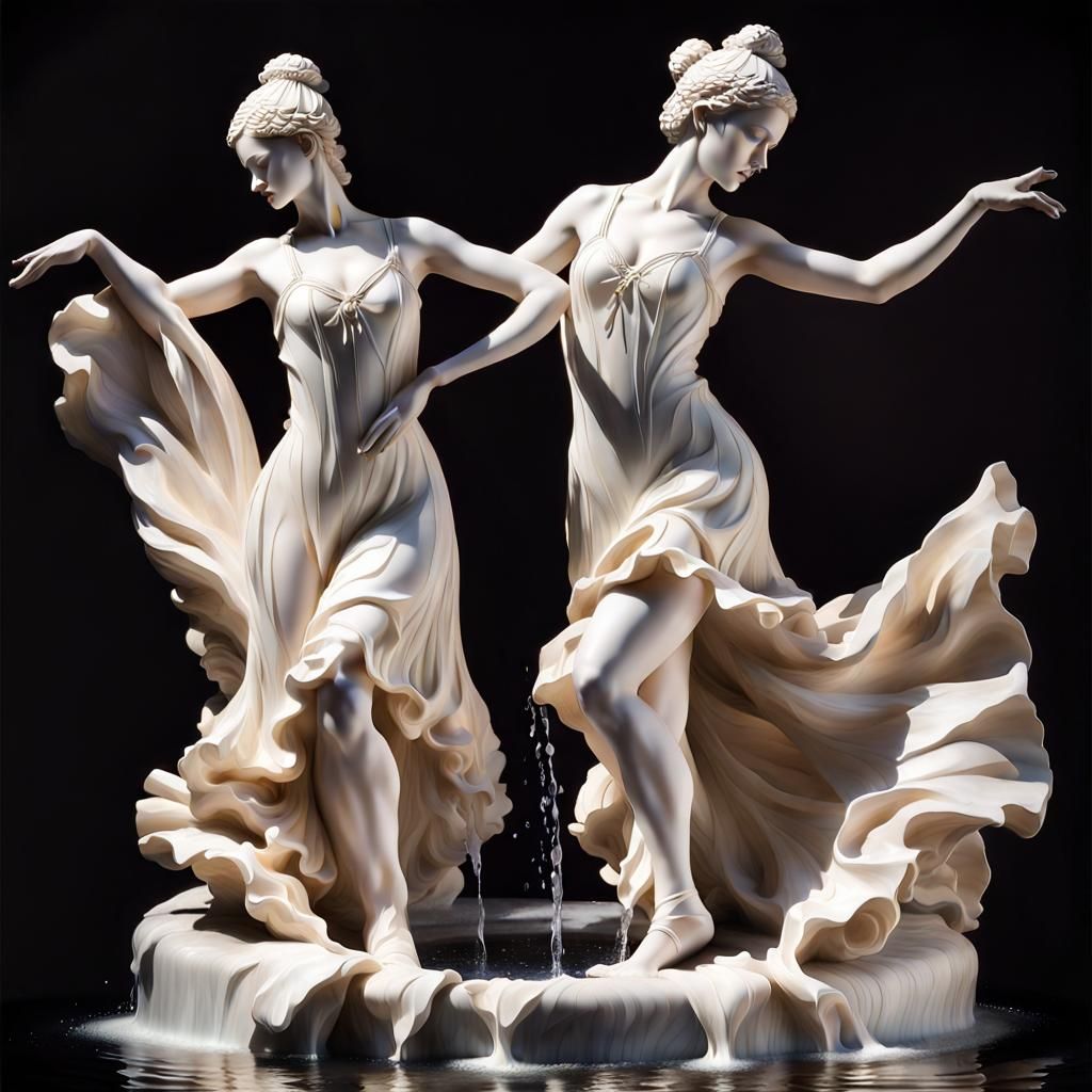Marble Ballerinas Sculpture Fountain in Digital Painting Sty...