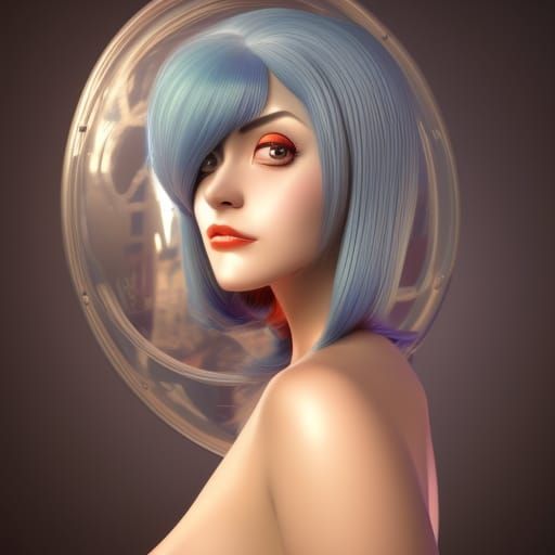 Anime Lady Portrait in 3D Digital Art Style