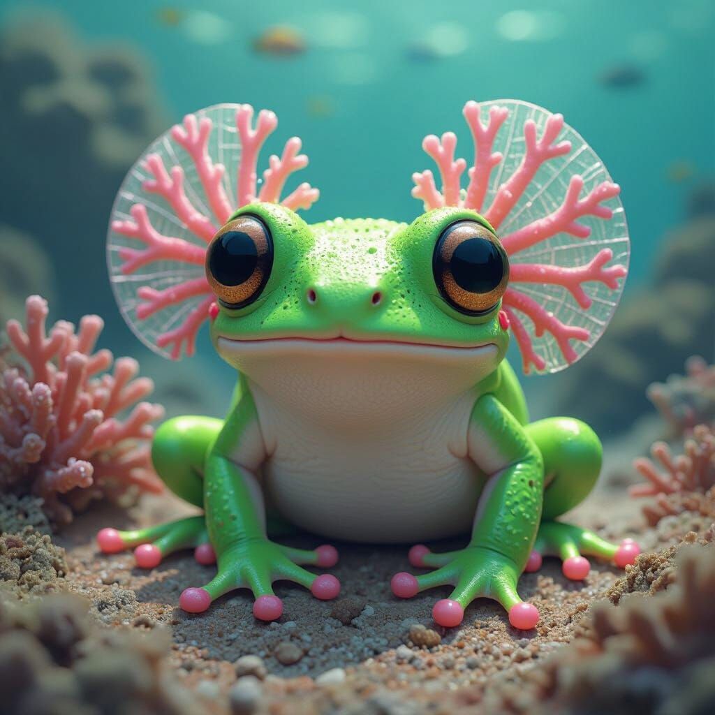 Coral Frog Creature in Playful Neon Style