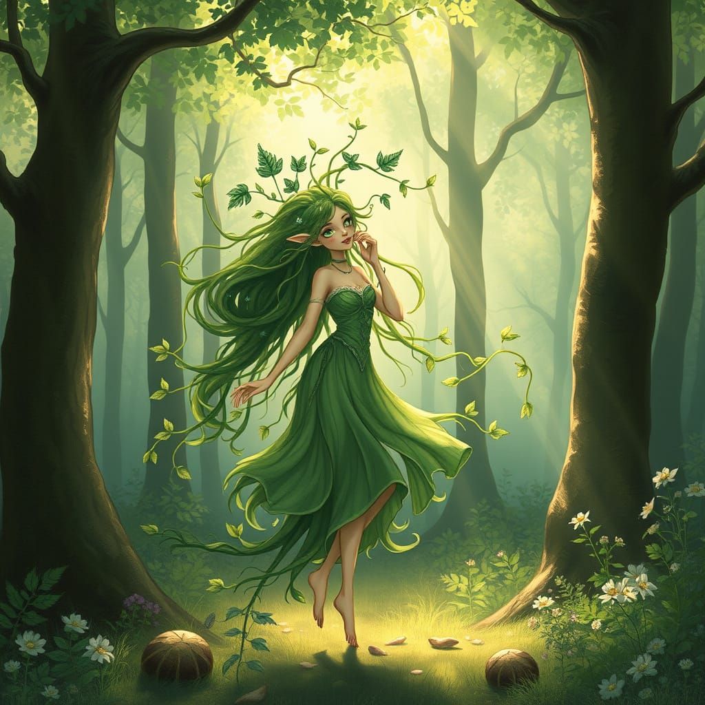 Enchanting Forest Spirit in Art Nouveau Style