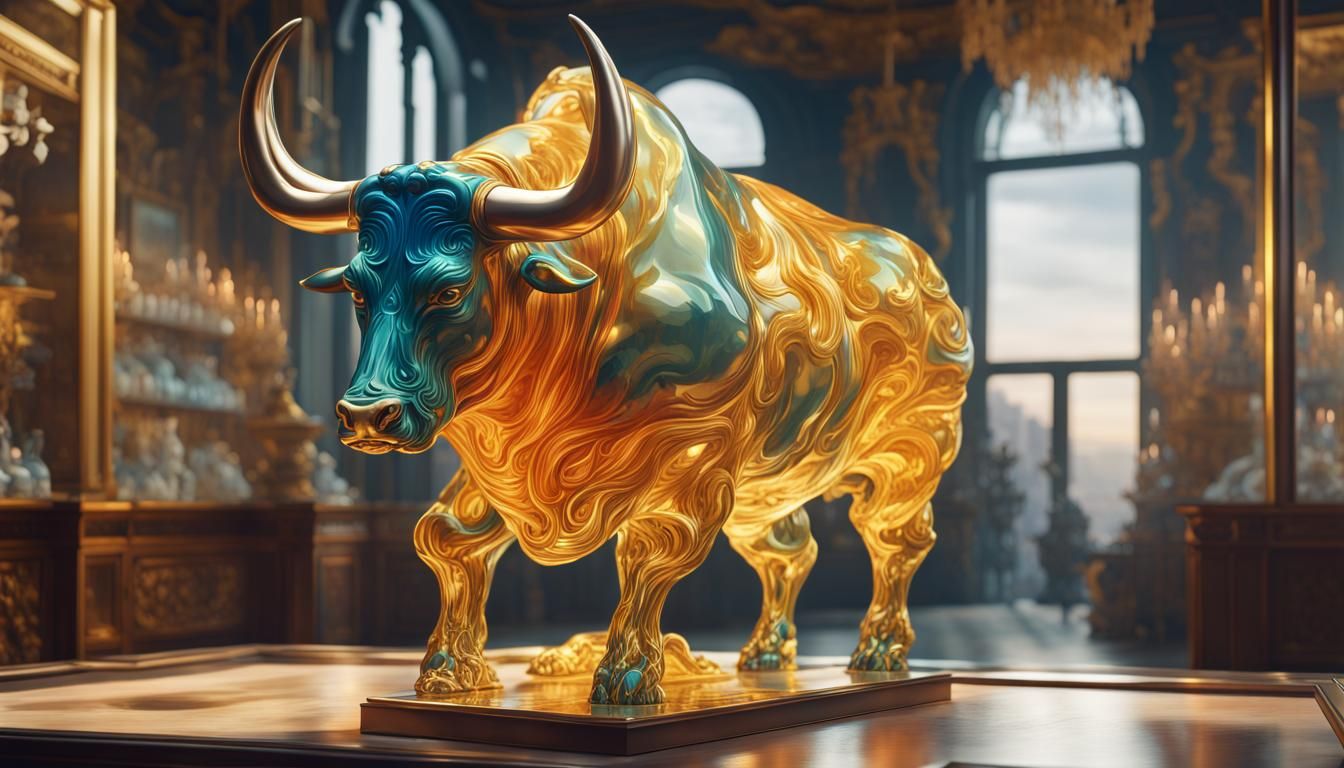 Glass Bull Sculpture in China Shop: Baroque Art