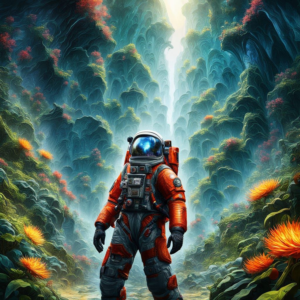 Surreal Anime Landscape with Alien Mountains and Vibrant Hue...