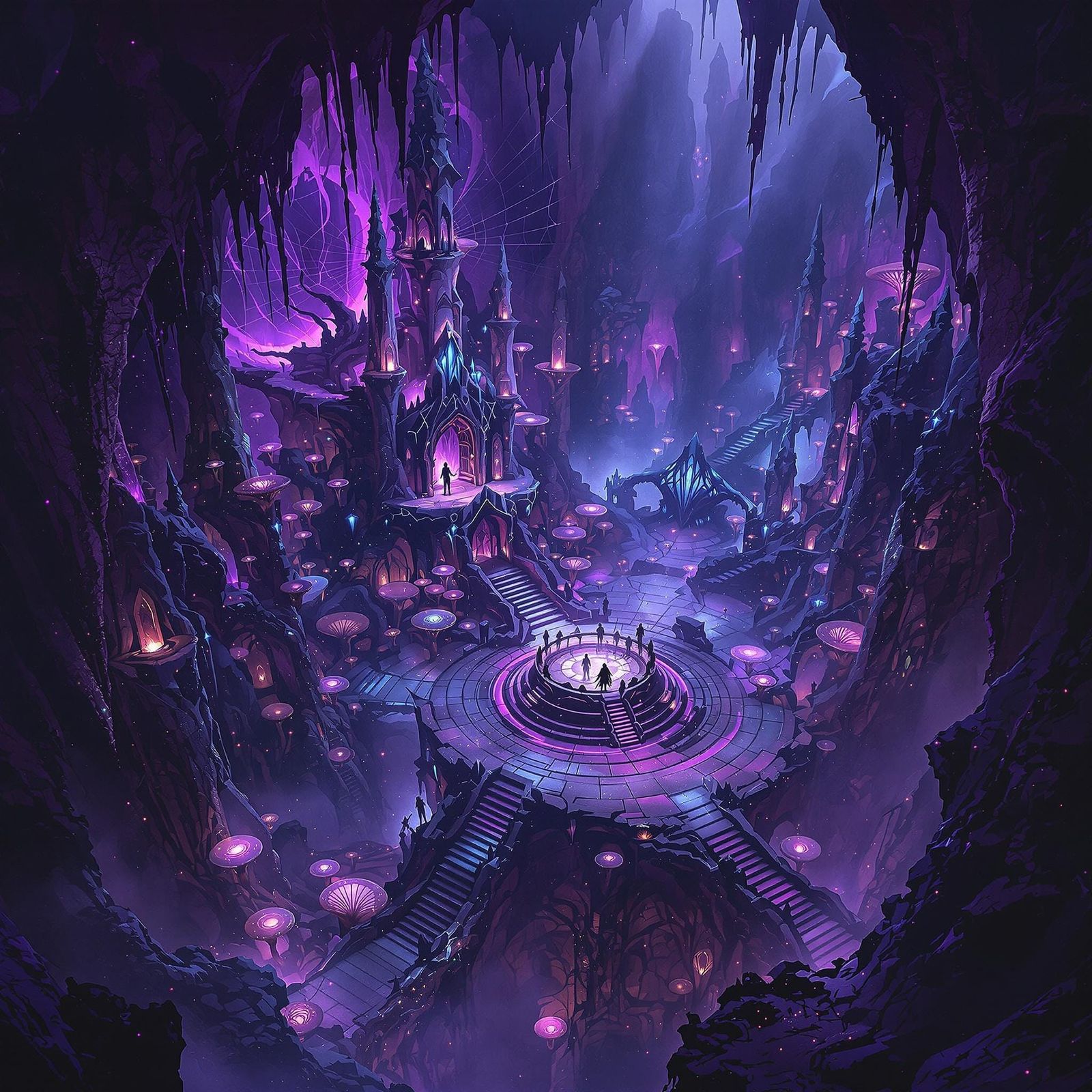 bird’s-eye view of An underground underdark drow(1.5) TEMPLE...