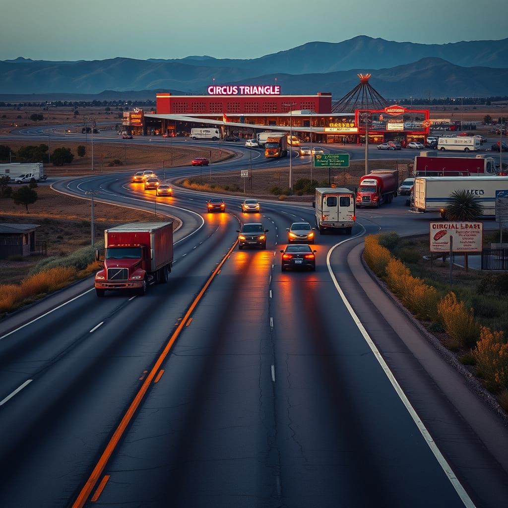 Rural Freeway at Dusk in a Quaint American Town