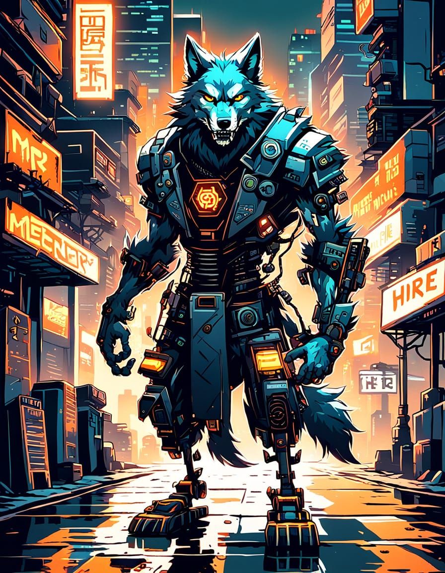 Cyberpunk Wolf Mercenary