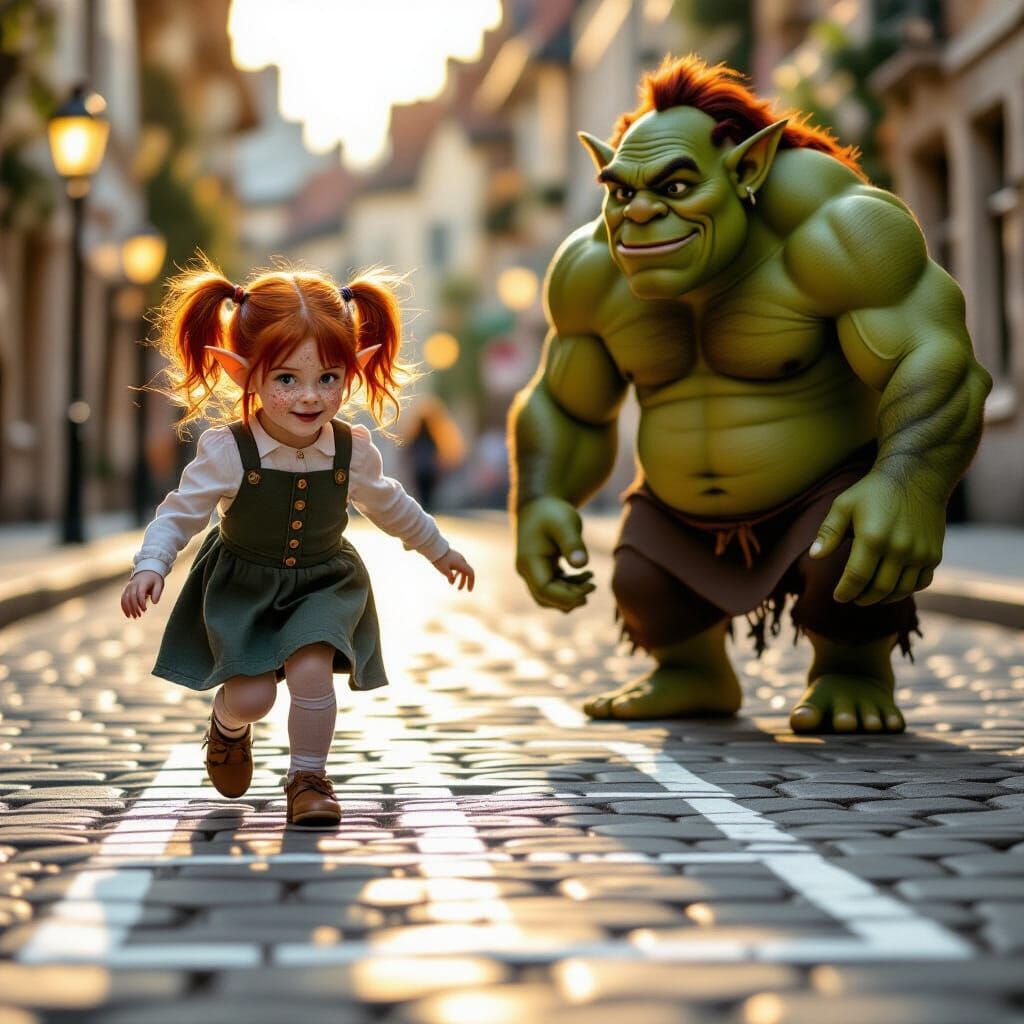 Elf and Ogre Play Hopscotch in Golden Sunlight