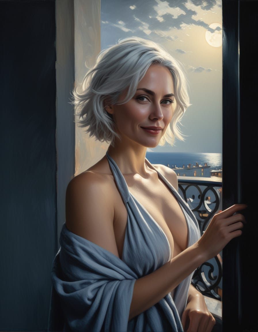 Romantic Realism Portrait with Platinum Hair