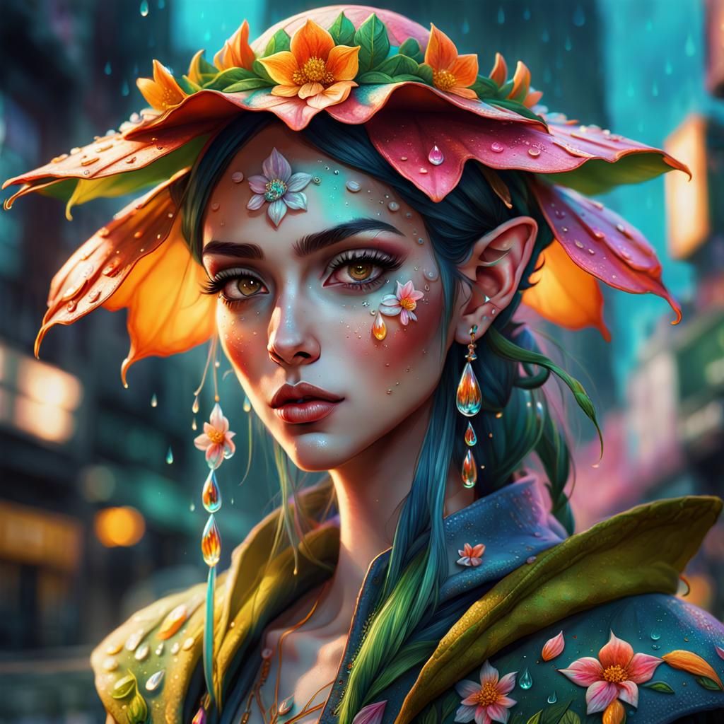 Flower Elf Portrait in Detailed Graffiti Art Style