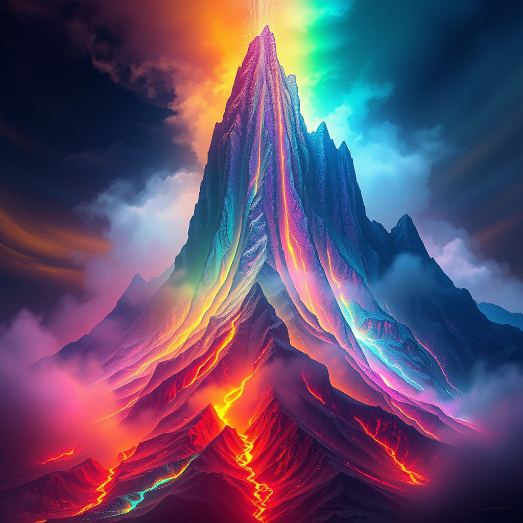 Rainbow Volcano in Vibrant, Ethereal Splendor