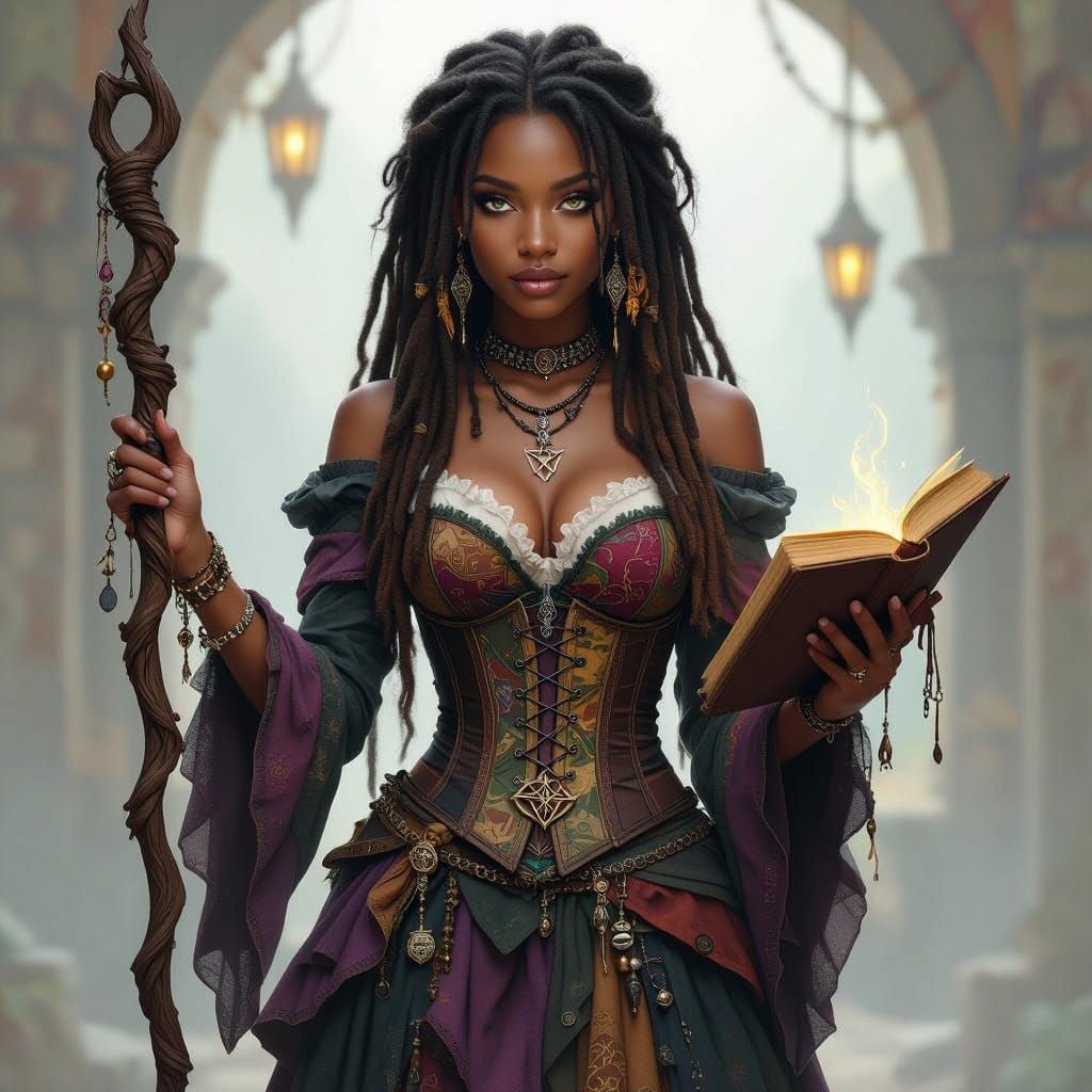 Enchanted Black Witch in Eerie Mystical Style