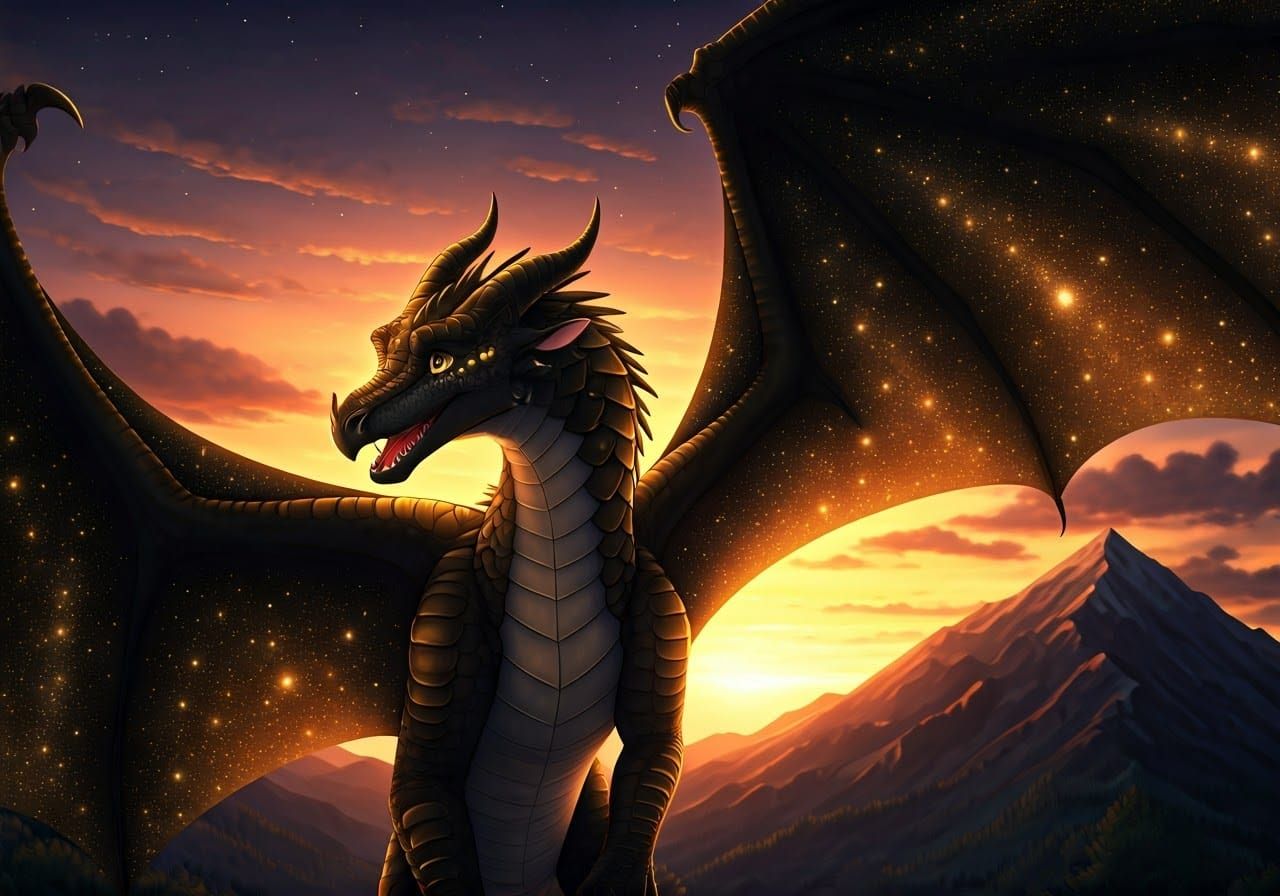 Eclipse, a Detailed Nightwing Dragon in Midnight Sky