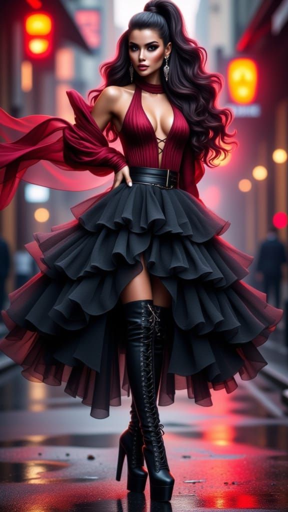 Elegant Edgy Fashion Illustration in Hyperrealistic Style