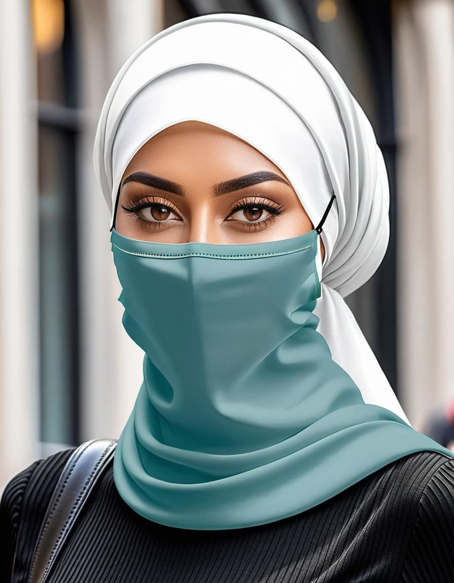 Elegant Woman with Face Mask, Oil Painting Portrait