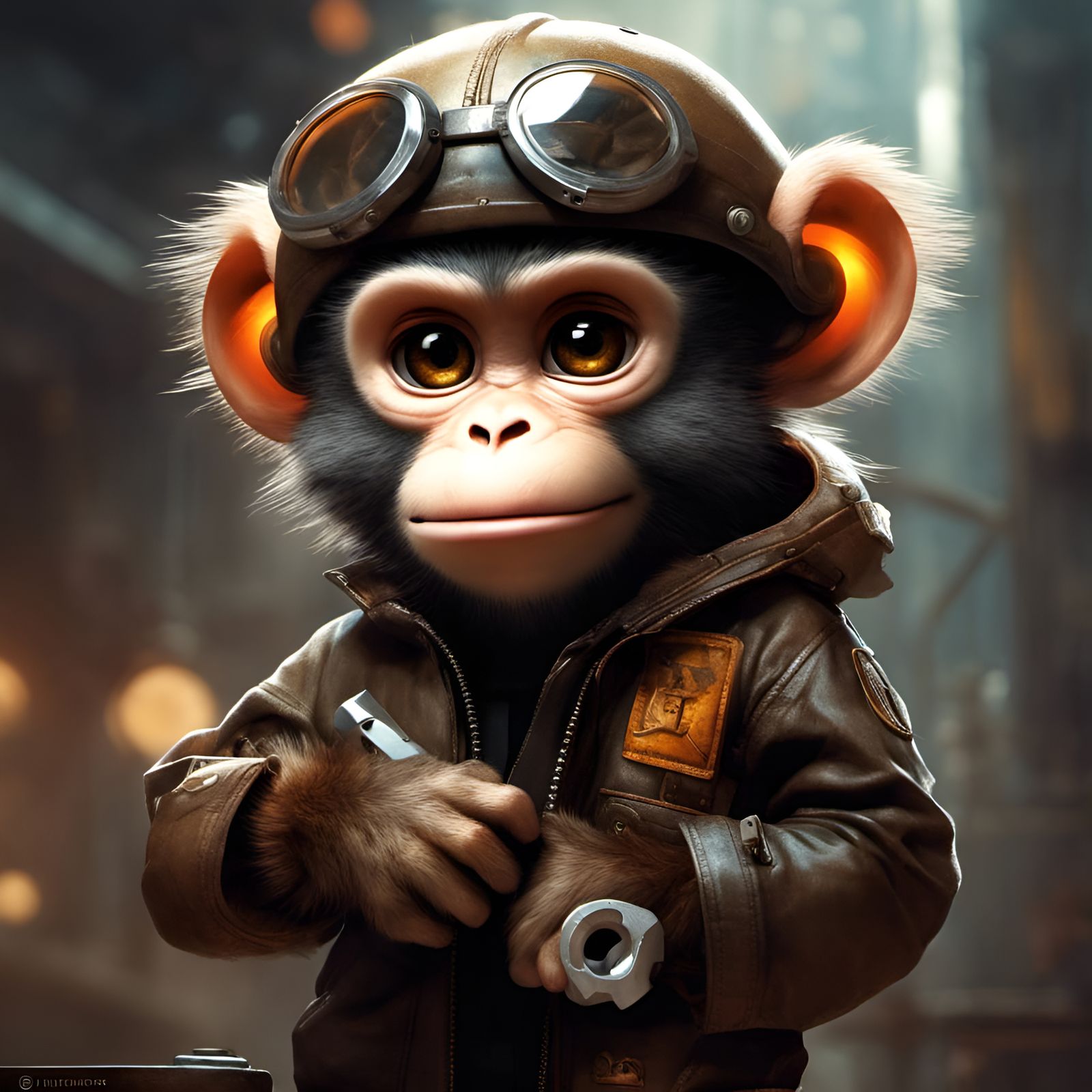 Chibi Monkey Mechanic with Wrench: 3D Render