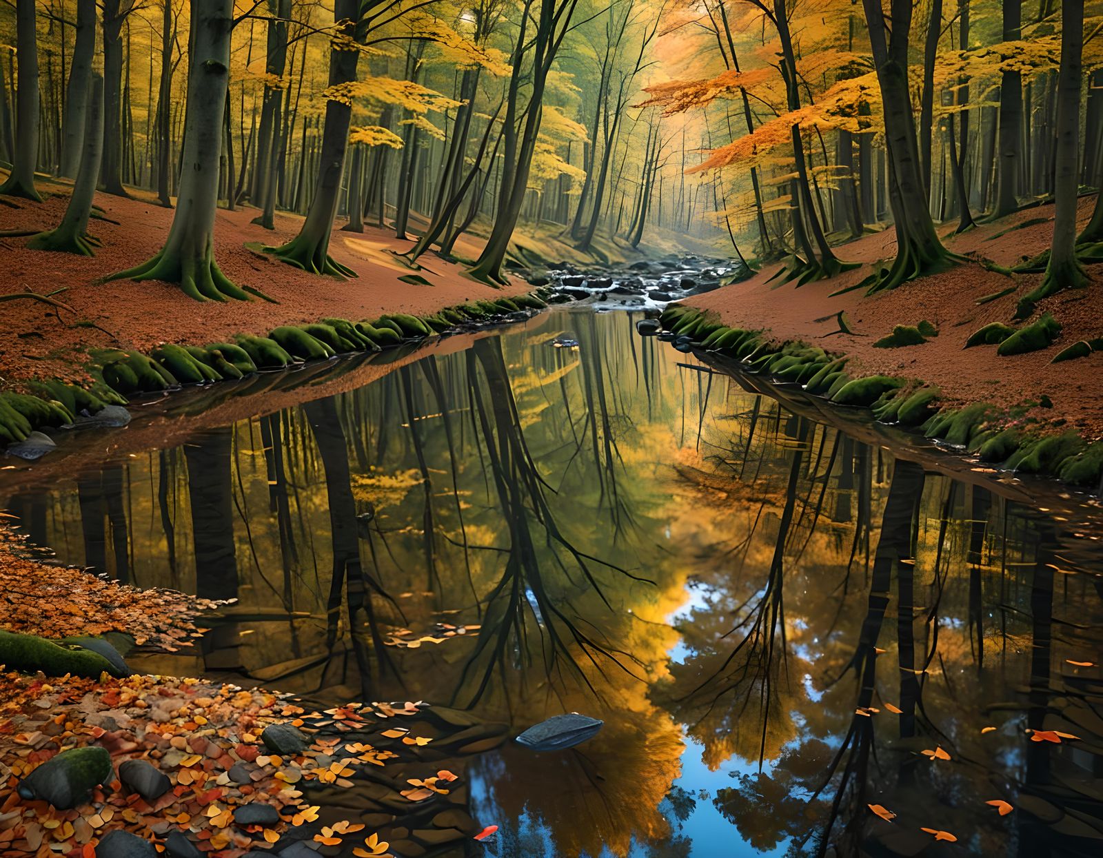 Autumn Forest Reflection in Clear Stream