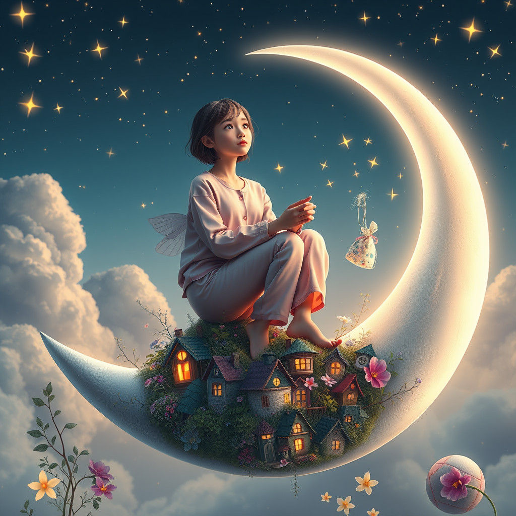 Dreamy Moon Lady in Pastel Town