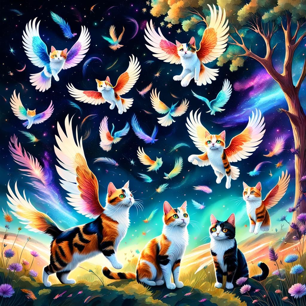 Flying Cats: A Whimsical Feathered Flock