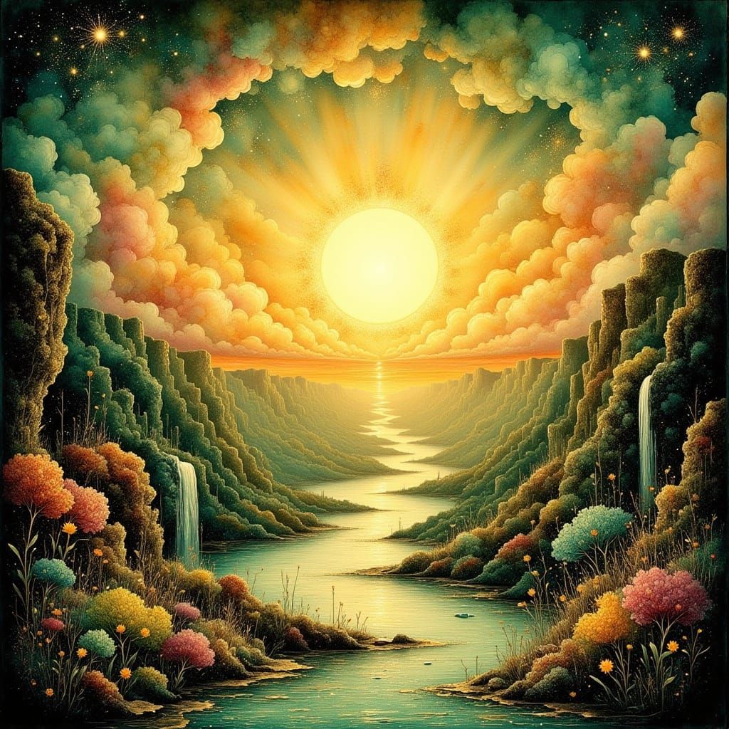 Surreal Space Sunset with Molten Sky