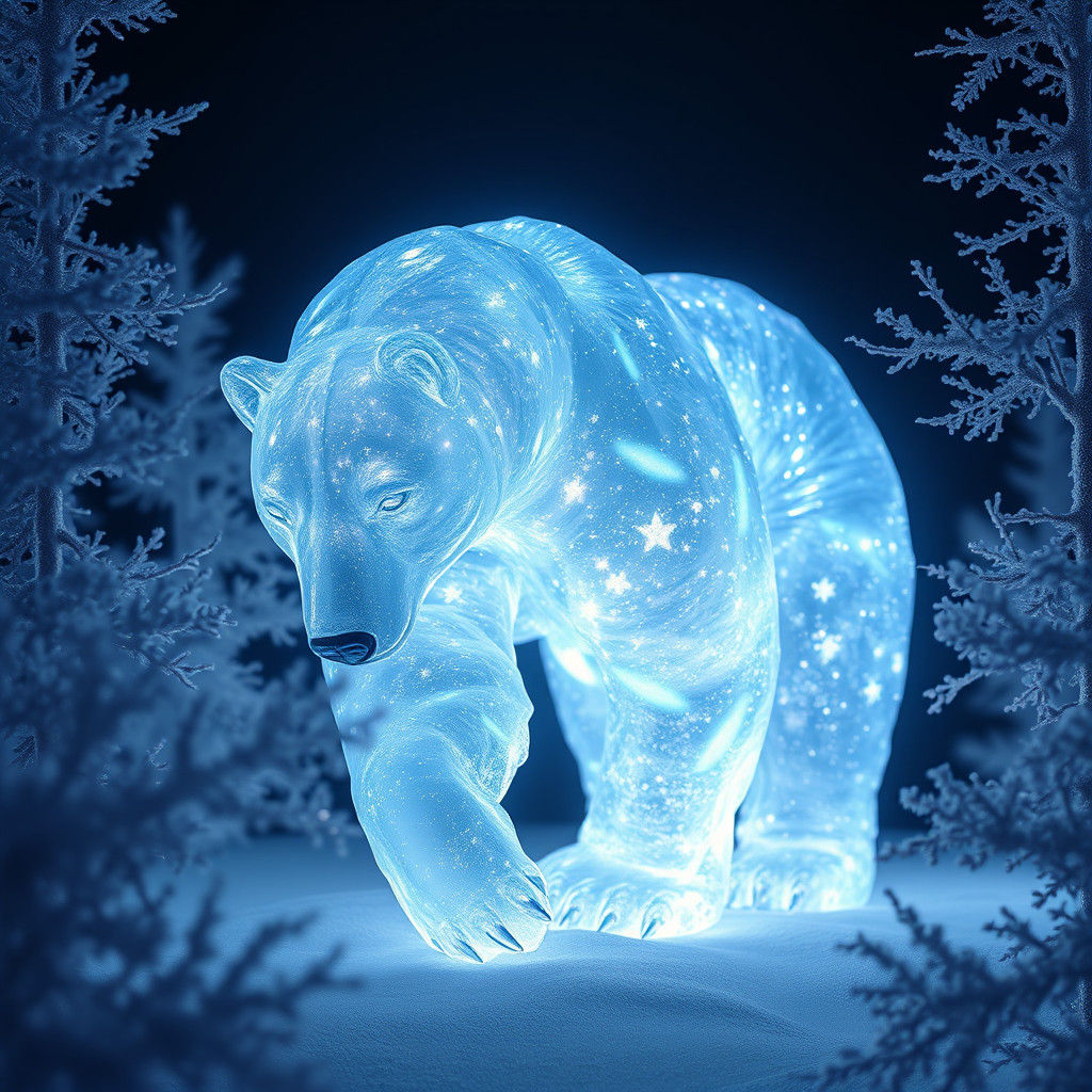 Ice Bear Radiates Ethereal Glow in Winter Forest