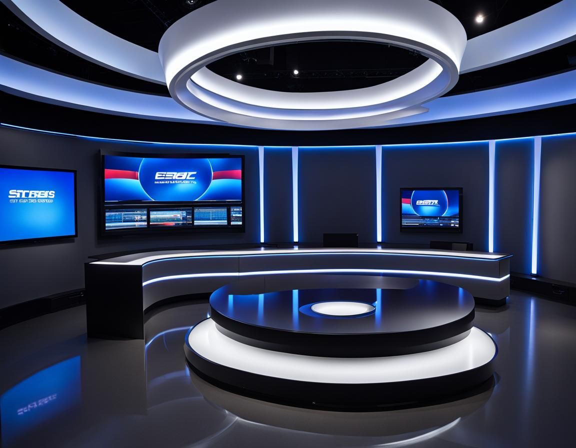 Modern Broadcast Studio with Blue Lighting