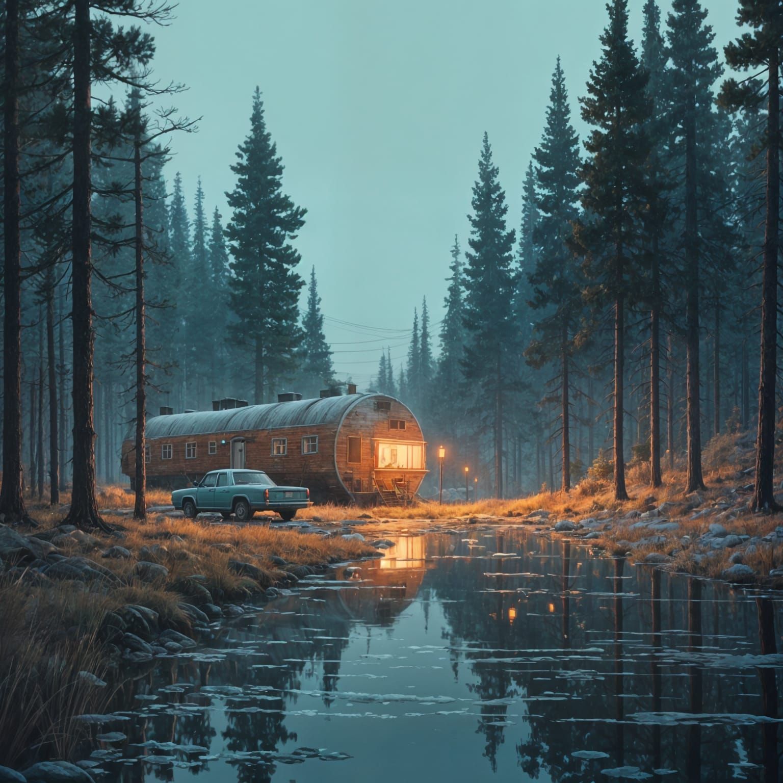 Mysterious Cult Followers in a Futuristic Landscape