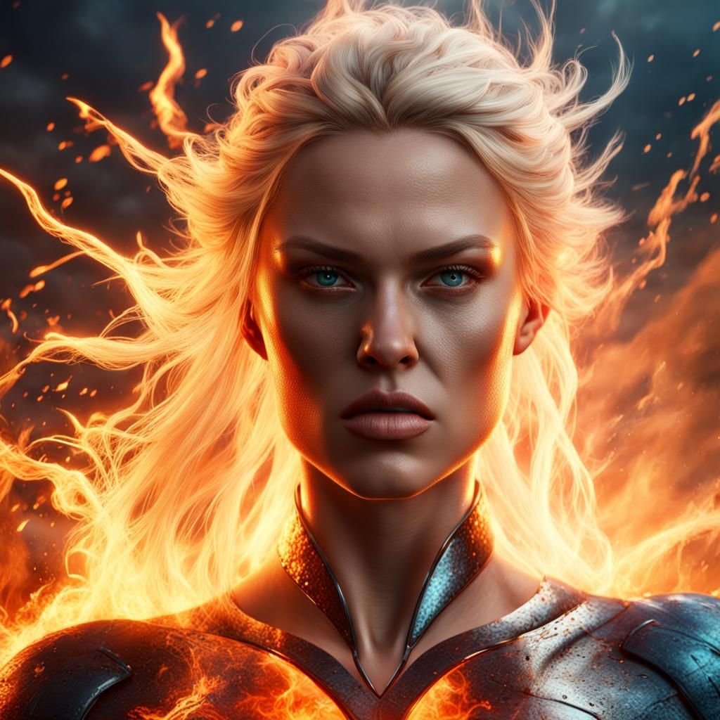 anger fire, ice, thunder blonde woman